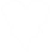 Silhouette of two people making a heart shape.